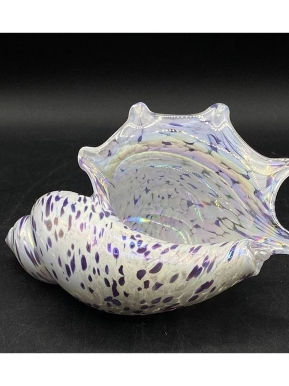 Art Glass Purple Iridescent Sea Shell Nautical Paperweight Signed Wilson 2003